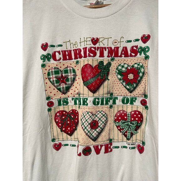 Vintage Hanes Unisex Christmas is the Gift of Love White Heart‎ T-Shirt Size XL - Picture 2 of 7